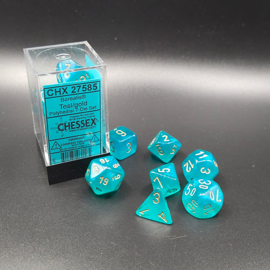 Chessex - Borealis Polyhedral 7 Dice Set - Luminary Teal & Gold