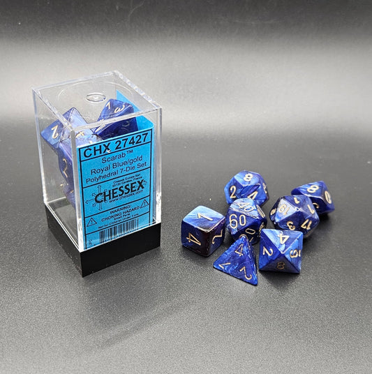 Chessex - Scarab Polyhedral 7 Dice Set - Royal Blue w/Gold