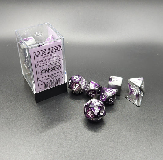 Chessex - Polyhedral 7 Dice Set - Purple-Steel w/White