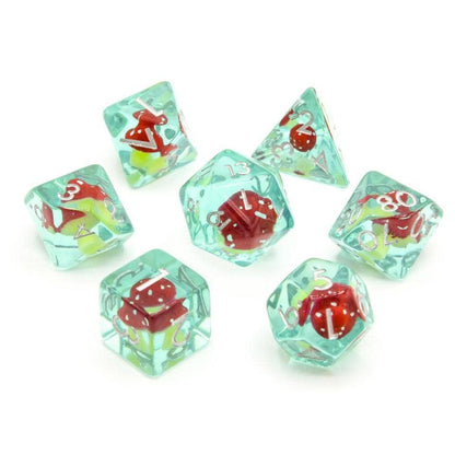 Red Mushies | Resin Inclusion Dice | 7-Polyhedral Set