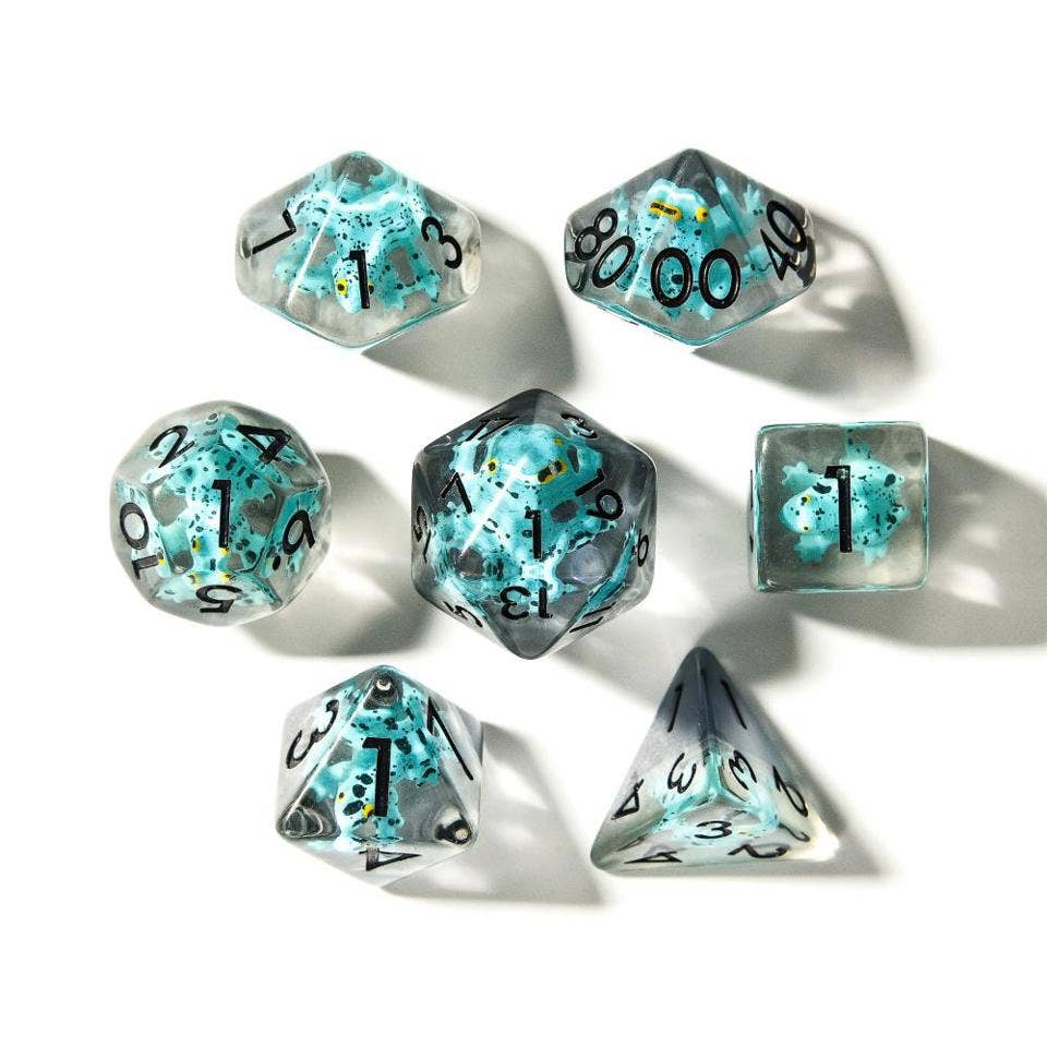 Blue Frogs | Resin Inclusion Dice | 7-Polyhedral Set