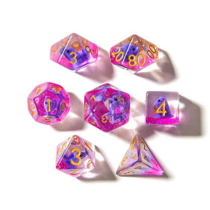 Purple T-Rex | Resin Inclusion Dice | 7-Polyhedral Set