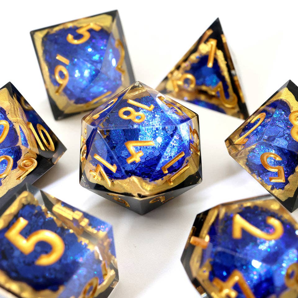 Azure Depths | Geode Sharp Edge Dice | 7-Polyhedral Set