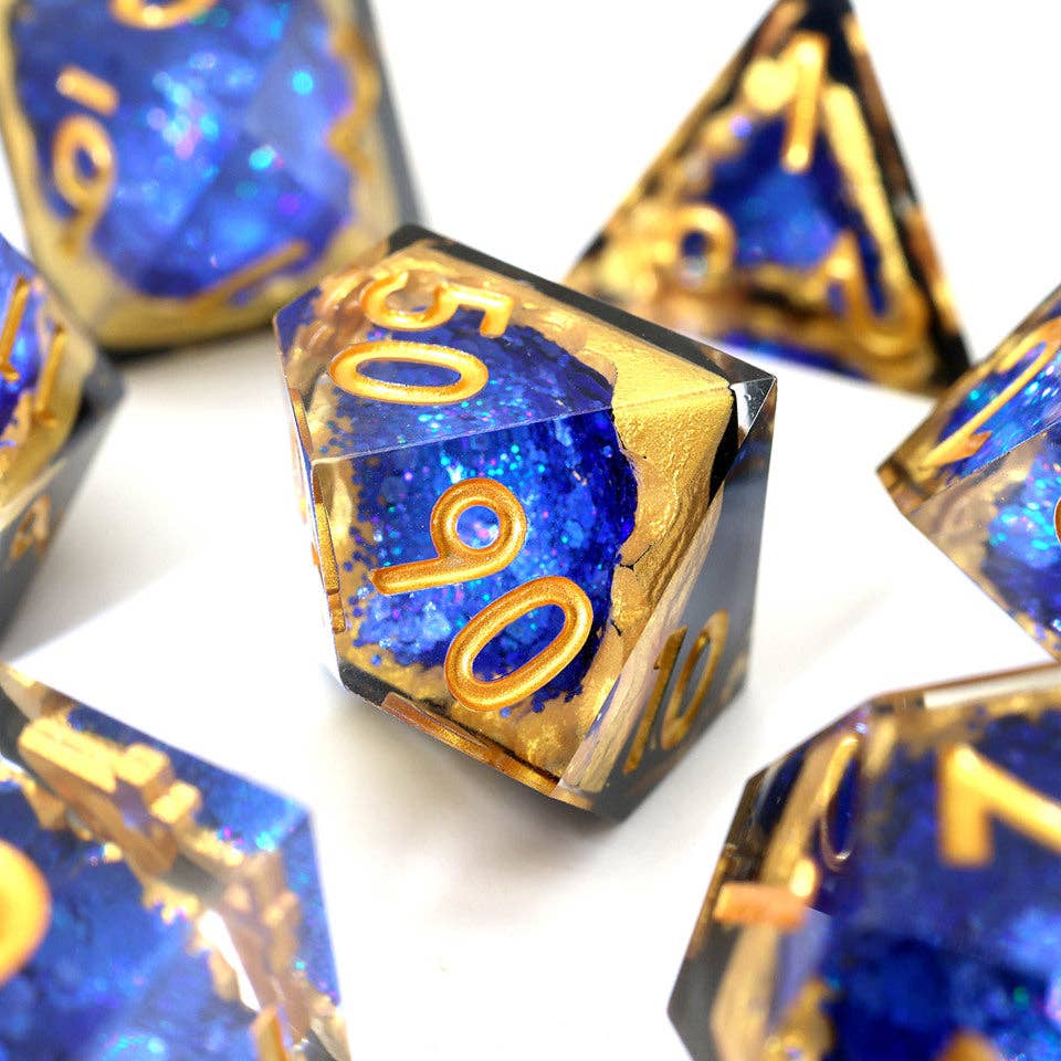 Azure Depths | Geode Sharp Edge Dice | 7-Polyhedral Set