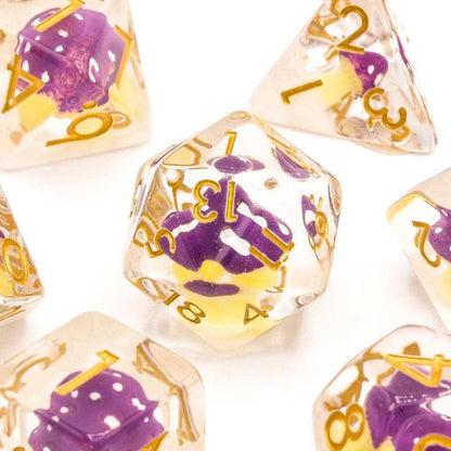 Purple Mushies | Resin Inclusion Dice | 7-Polyhedral Set