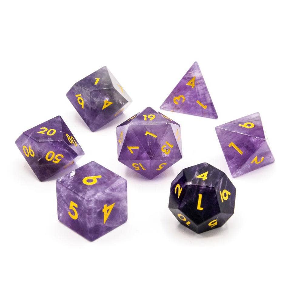 Amethyst | Natural Gemstone Dice | 7-Polyhedral Set