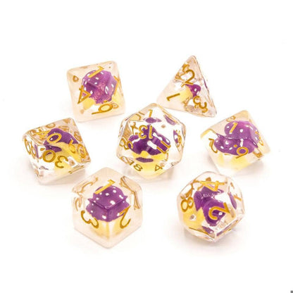 Purple Mushies | Resin Inclusion Dice | 7-Polyhedral Set