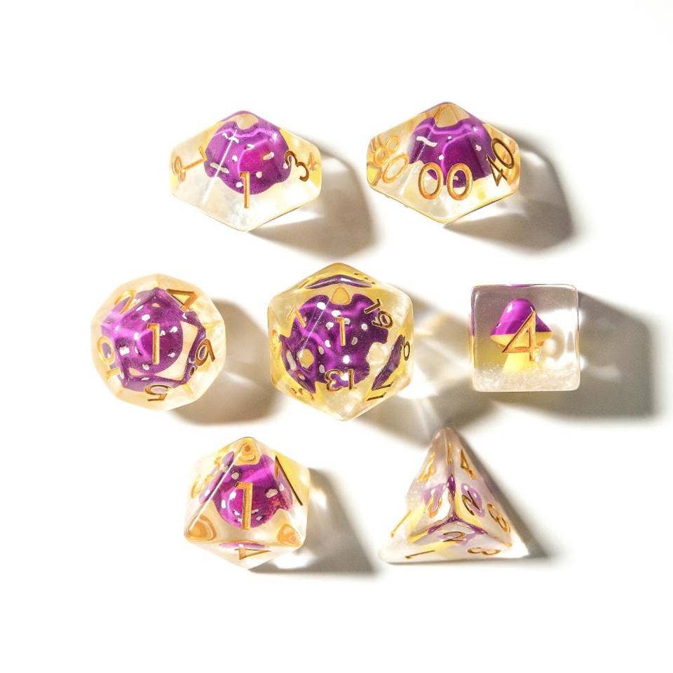 Purple Mushies | Resin Inclusion Dice | 7-Polyhedral Set