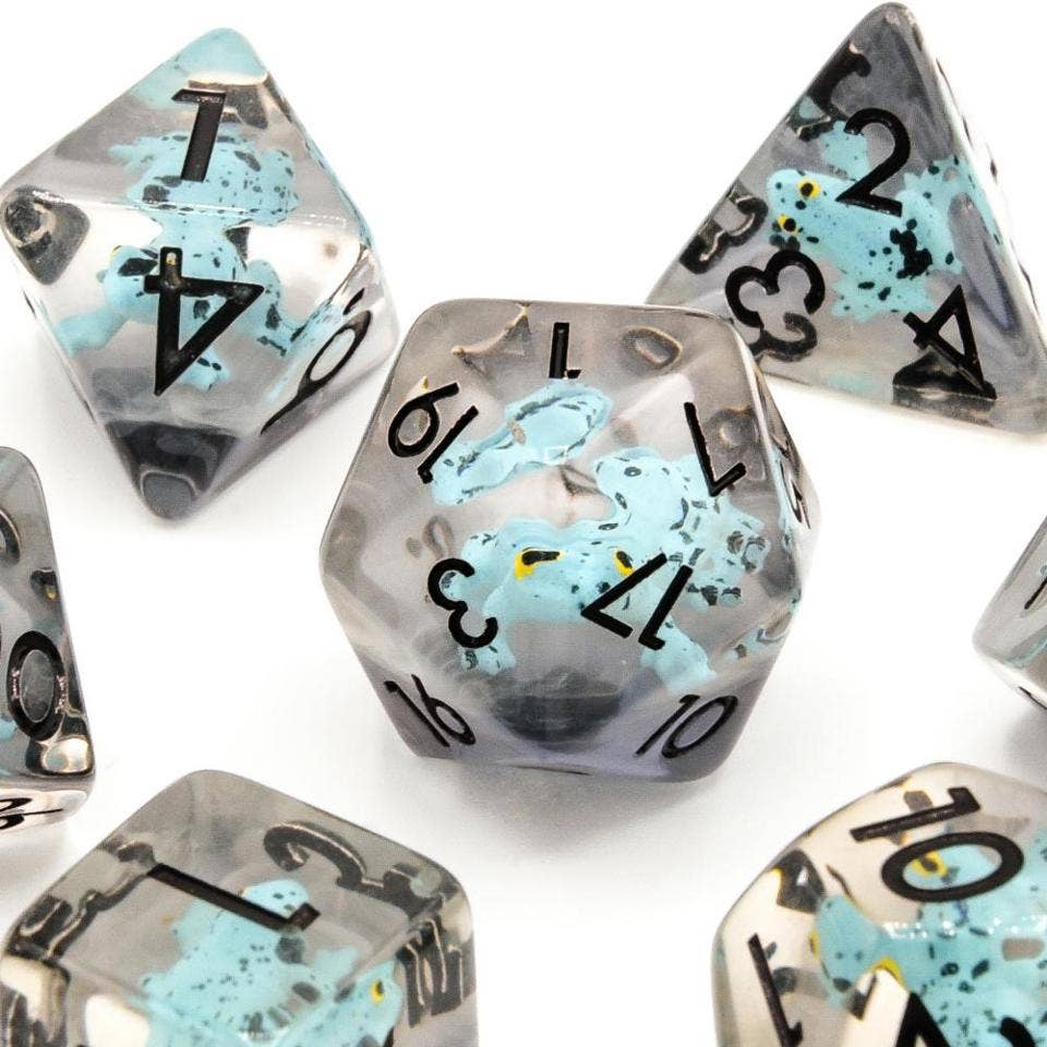 Blue Frogs | Resin Inclusion Dice | 7-Polyhedral Set