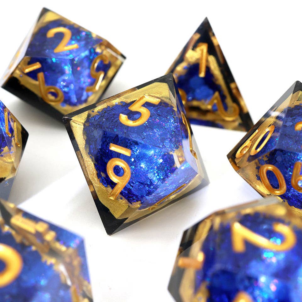 Azure Depths | Geode Sharp Edge Dice | 7-Polyhedral Set