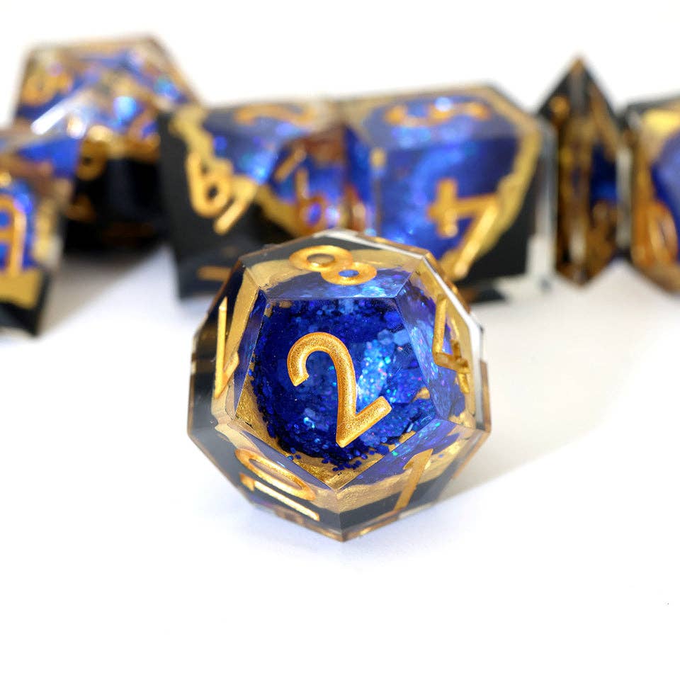 Azure Depths | Geode Sharp Edge Dice | 7-Polyhedral Set