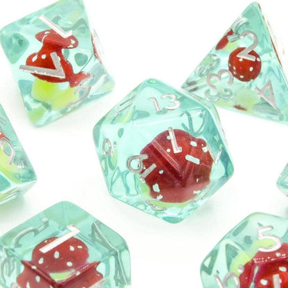 Red Mushies | Resin Inclusion Dice | 7-Polyhedral Set