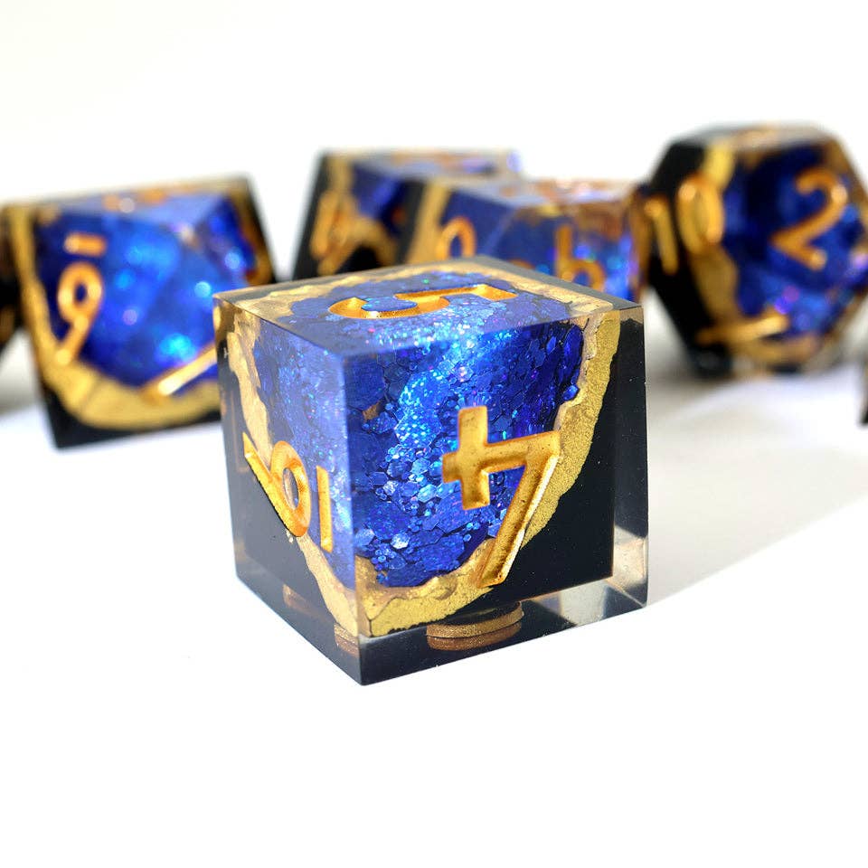 Azure Depths | Geode Sharp Edge Dice | 7-Polyhedral Set