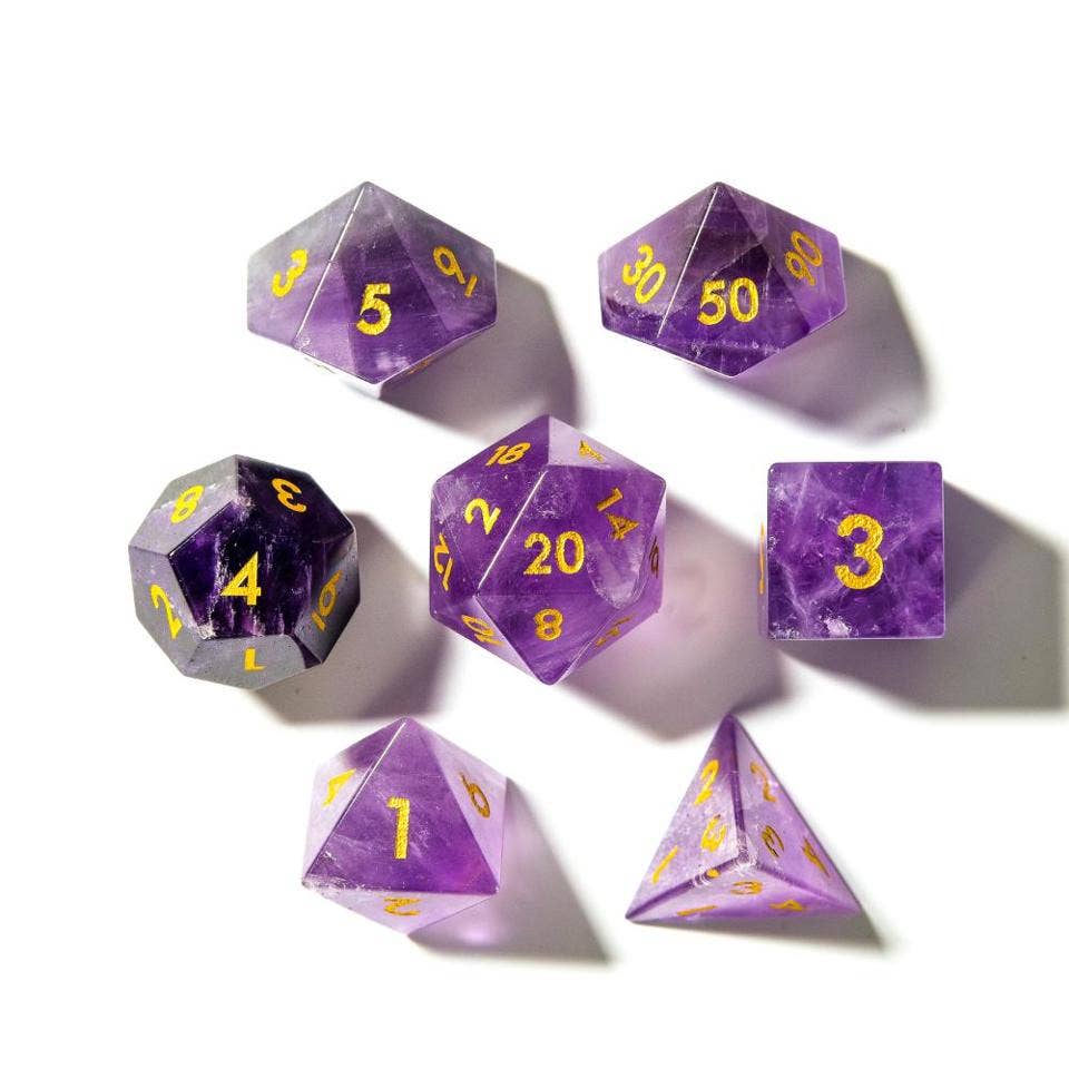 Amethyst | Natural Gemstone Dice | 7-Polyhedral Set