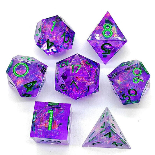 Spectral Amethyst | Sharp Edge Dice | 7-Polyhedral Set