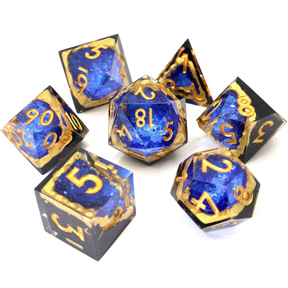 Azure Depths | Geode Sharp Edge Dice | 7-Polyhedral Set