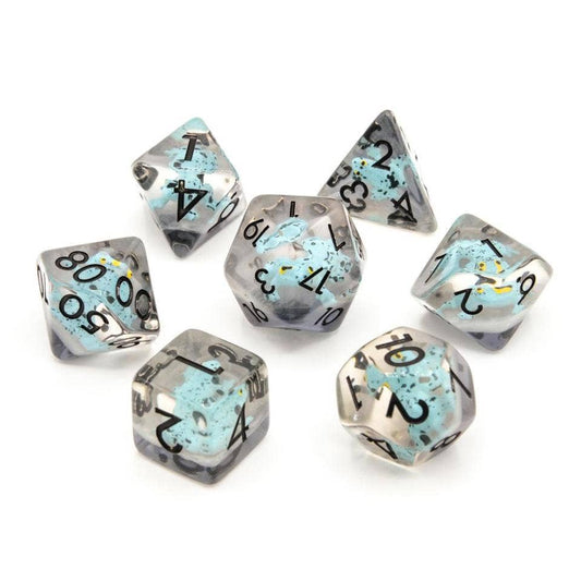 Blue Frogs | Resin Inclusion Dice | 7-Polyhedral Set